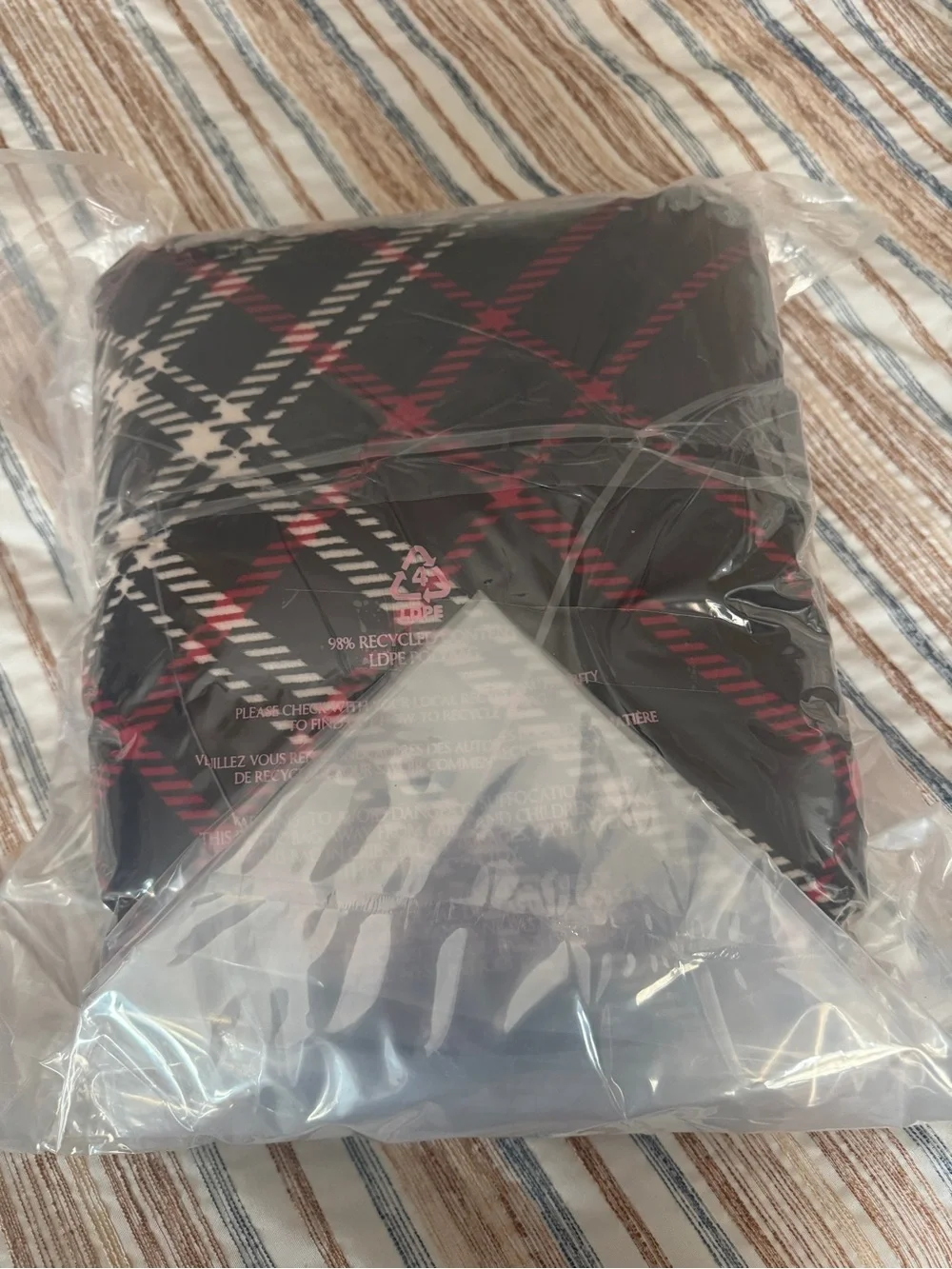 Victoria's Secret Black and Pink Plaid Throw Blanket